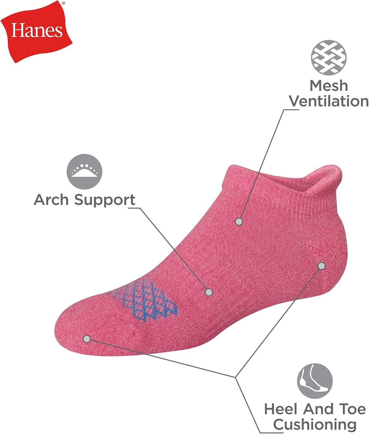 Hanes Girls' Comfort Fit Heel Shield and No Show Socks, 10-Pair Packs