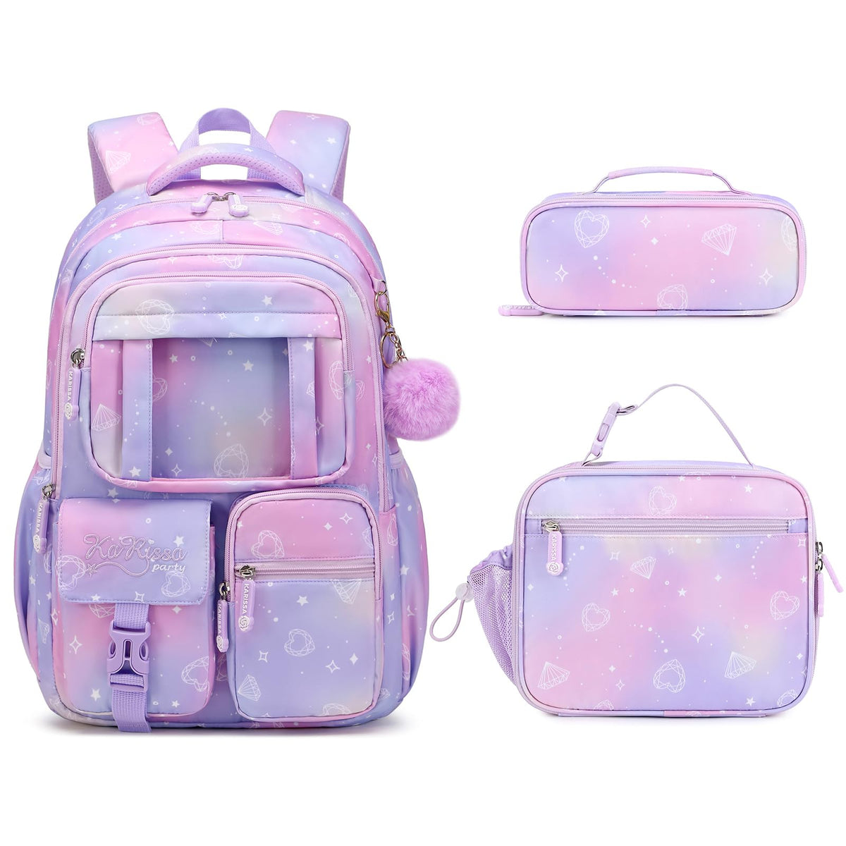 PIG PIG GIRL Kids Backpack for Girls - School Bags for Middle School Students - Book Bag for Elementary Primary - Kawaii Ita Backpack - Purple
