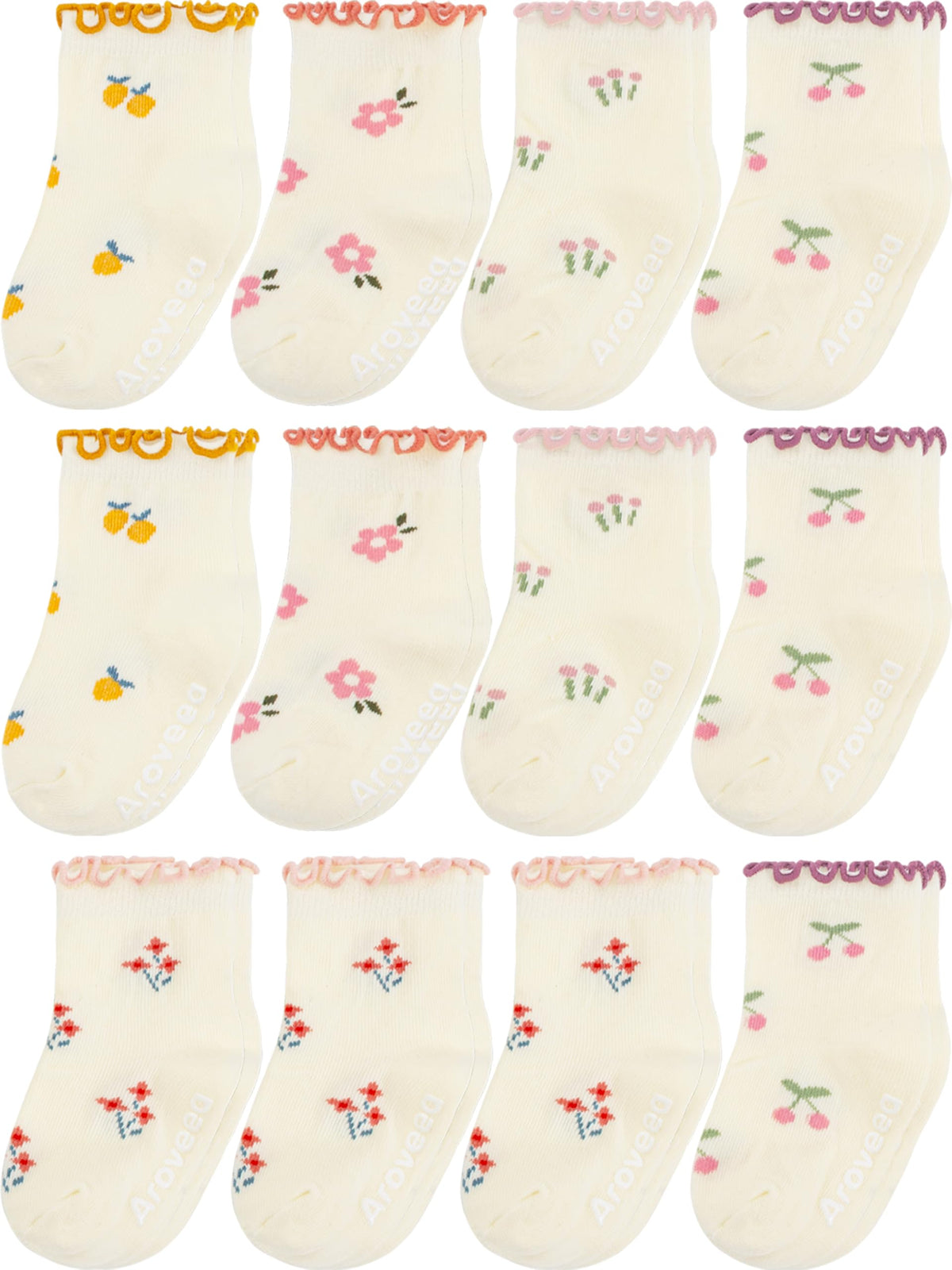 Aroveea Toddler Socks Non Slip Grip Ankle Baby 12 Pack for Kids Boys Girls