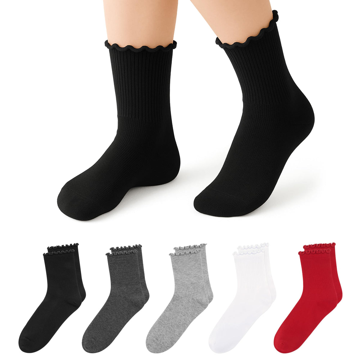 Stelle Girls Ruffle Socks Uniform Dress Ankle Crew Sock 3/5/6 Pairs for Kid