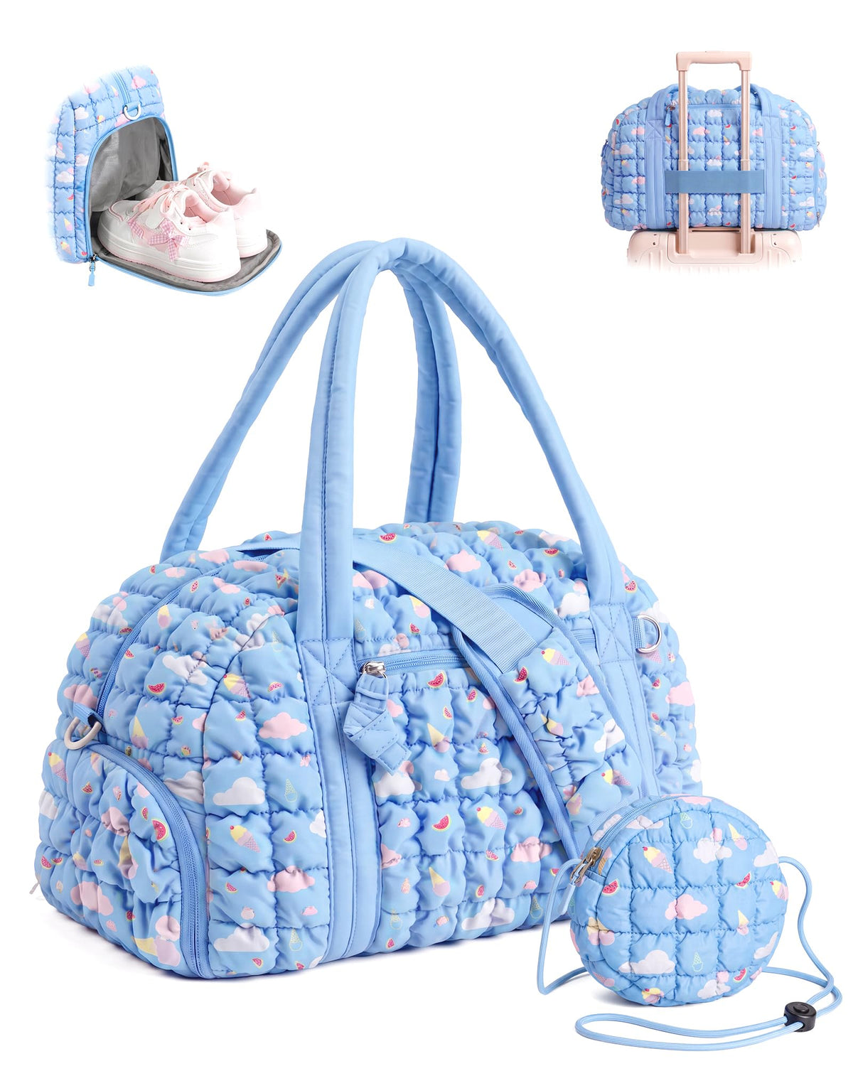 Duffel Bag for Girls Kids Teens Cute Dance Travel Gym Bags, Purple