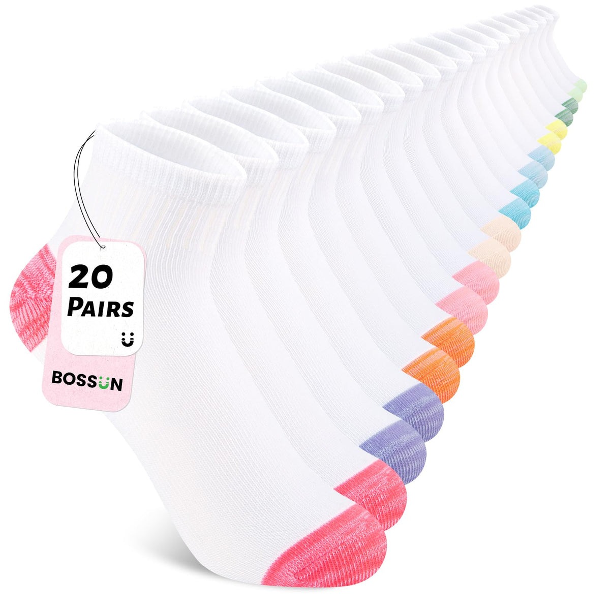 20 Pairs Girls Ankle Socks, 4-7/7-10/10-12 Years Old, Color&White Socks for Kids, Comfortable Little Girls Sock