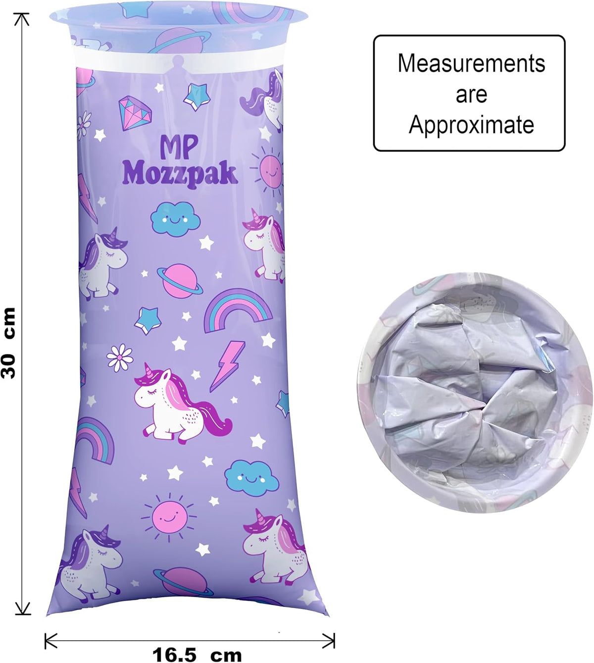 MP MOZZPAK Unicorn Kids Vomit Bags Disposable 15 Pack - Emesis Bags, Leak-Proof Barf Bag, Motion Sickness Relief for Children, Travel Friendly Puke Bag, Throw up Solution for Car, Plane, & Road Trips