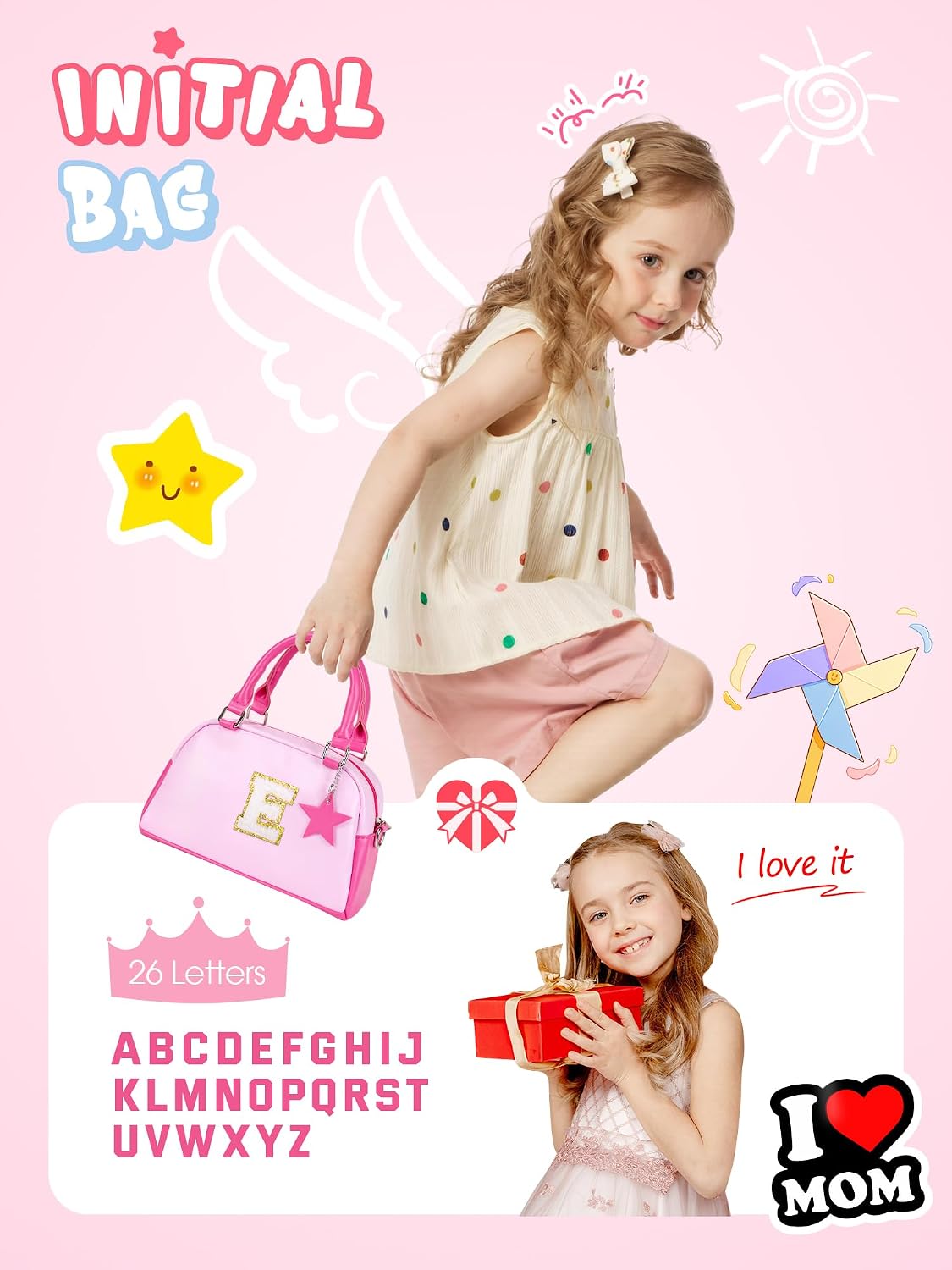 Elilier Girls Purse - Gifts for Girls Kids Toddler | Letter Crossbody Bag for Girl Kid, Toddler Purse Wallet, Year Old Girl Birthday Gifts for Daughter Granddaughter Sister