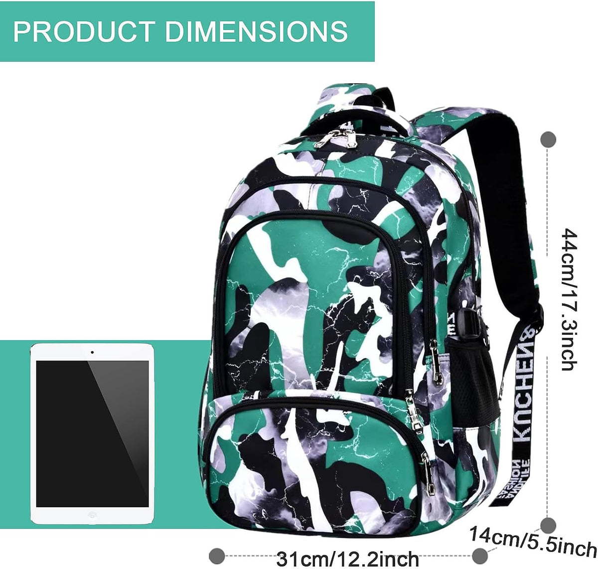 Camo Backpack Set with Lunch Bag Lightweight Waterproof School Backpack Bookbag for Boys Girls (A-Style Camo Green)
