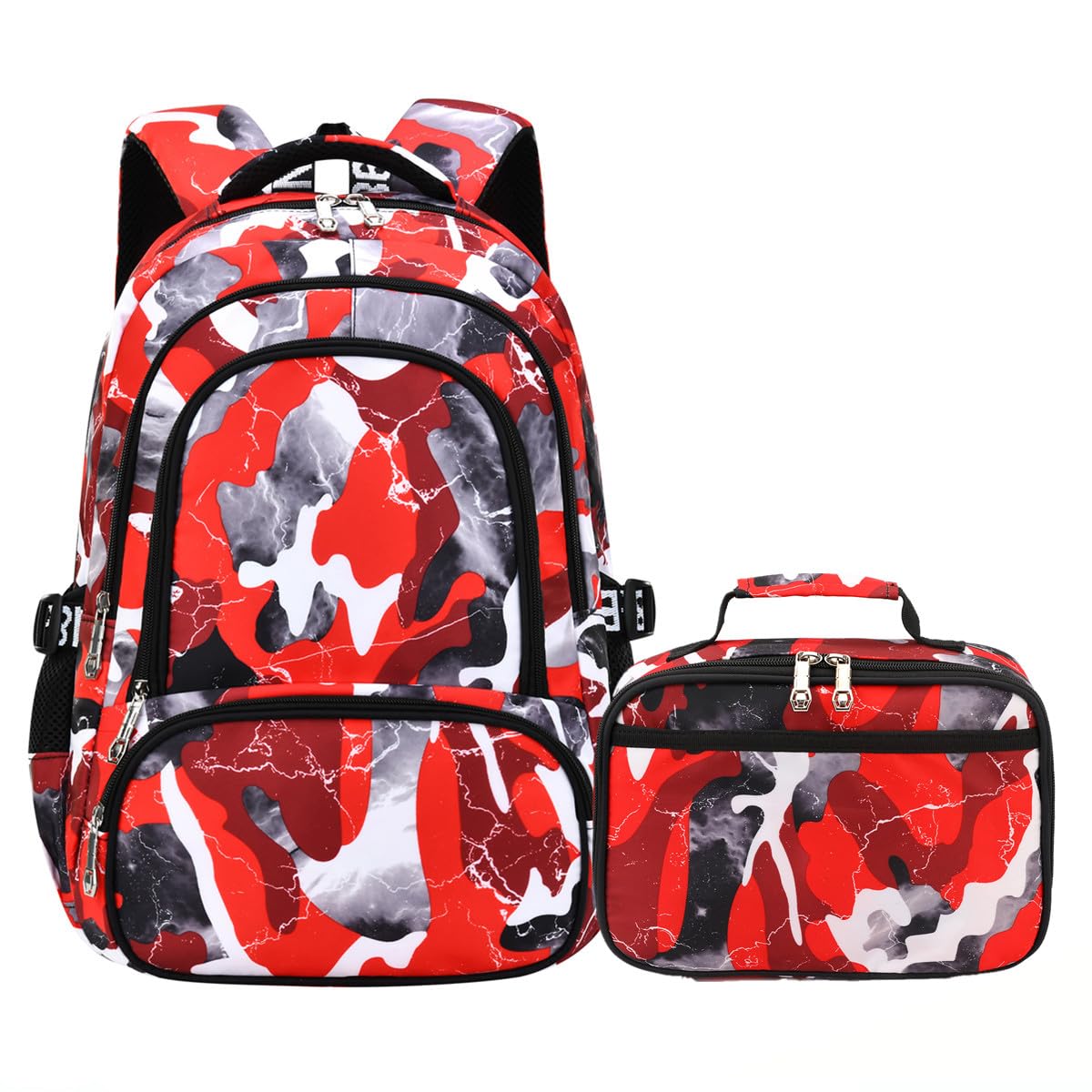 Camo Backpack Set with Lunch Bag Lightweight Waterproof School Backpack Bookbag for Boys Girls (A-Style Camo Green)