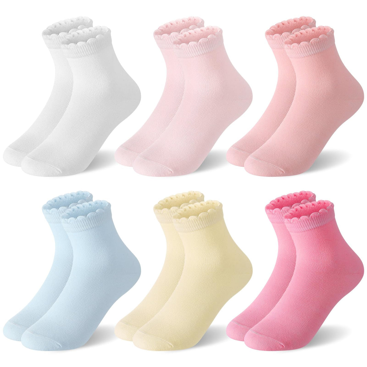 6 Pairs Girls Ruffle Crew Socks Cute Cotton Frilly Socks