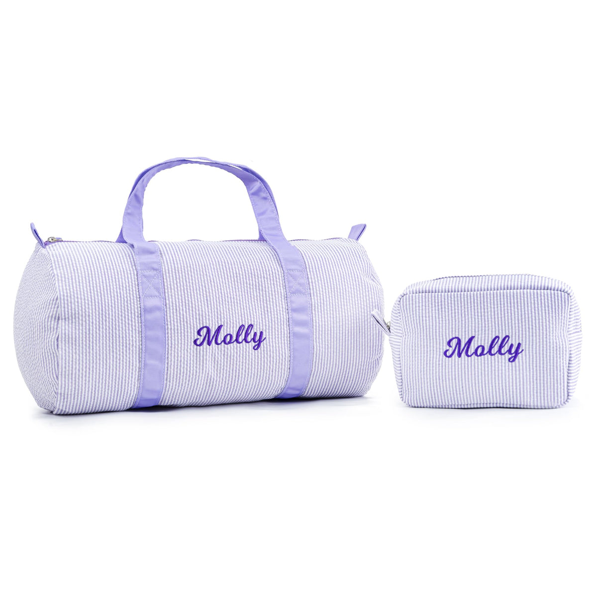 MT WORLD Personalized Duffle Bag for Kid Seersucker Cloth Overnight Duffel Bag with Name Toddler Travel Bag Custom Weekender Bag Child Small Sports Gym Ballet Dance bag Little Girls Boys (Light Blue)