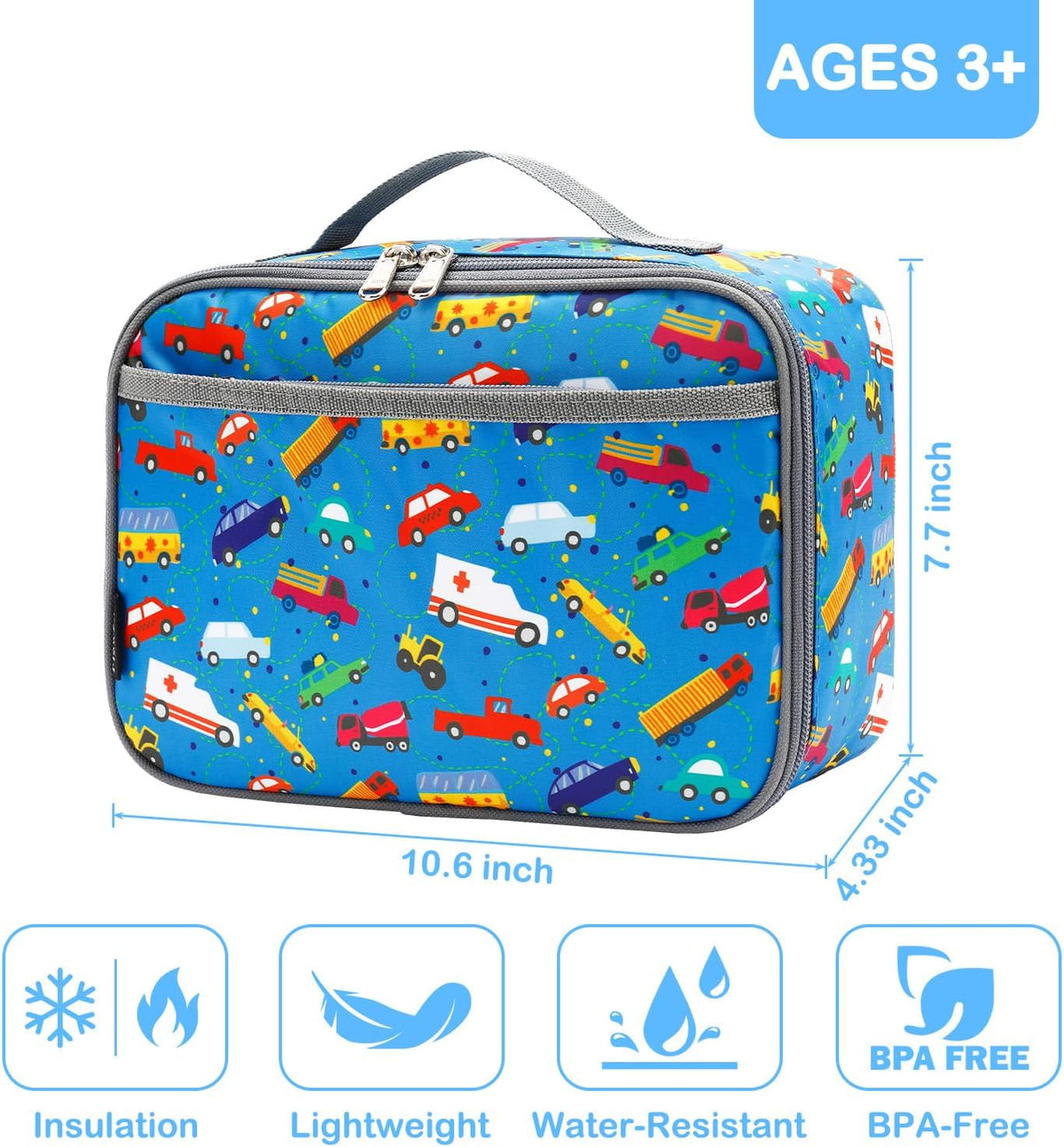 FlowFly Kids Lunch box Insulated Soft Bag Mini Cooler Back to School Thermal Meal Tote Kit for Girls, Boys, Car