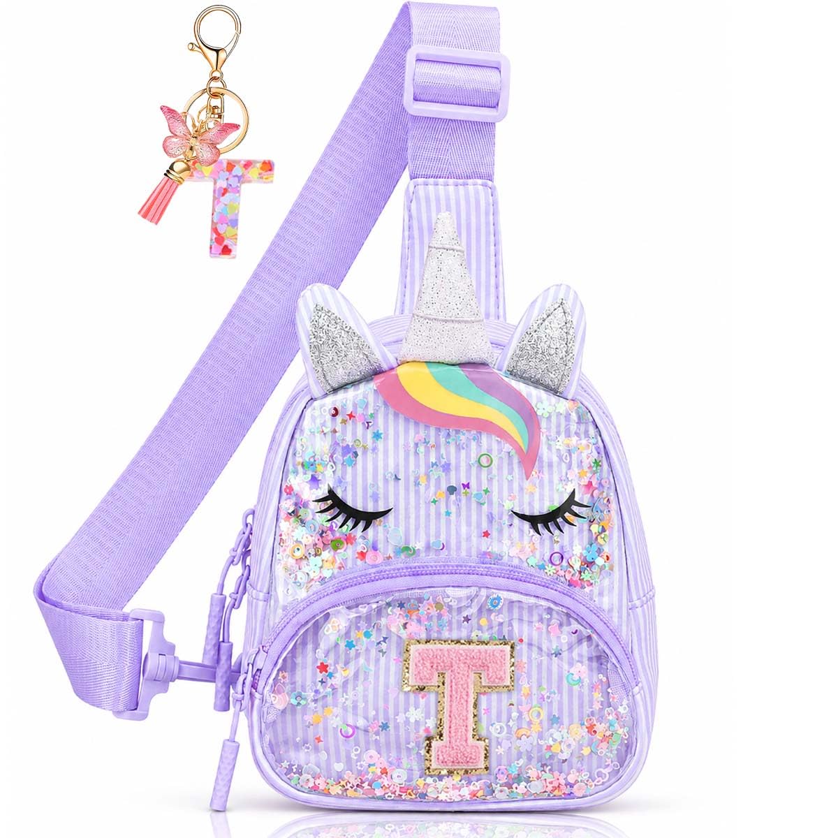Initial Sling Bag for Girls - 3-7 Year Old Girl Birthday Gifts, Clear Letter Small Crossbody Bag Purses Toddler Kid Gifts Stuff Pink L
