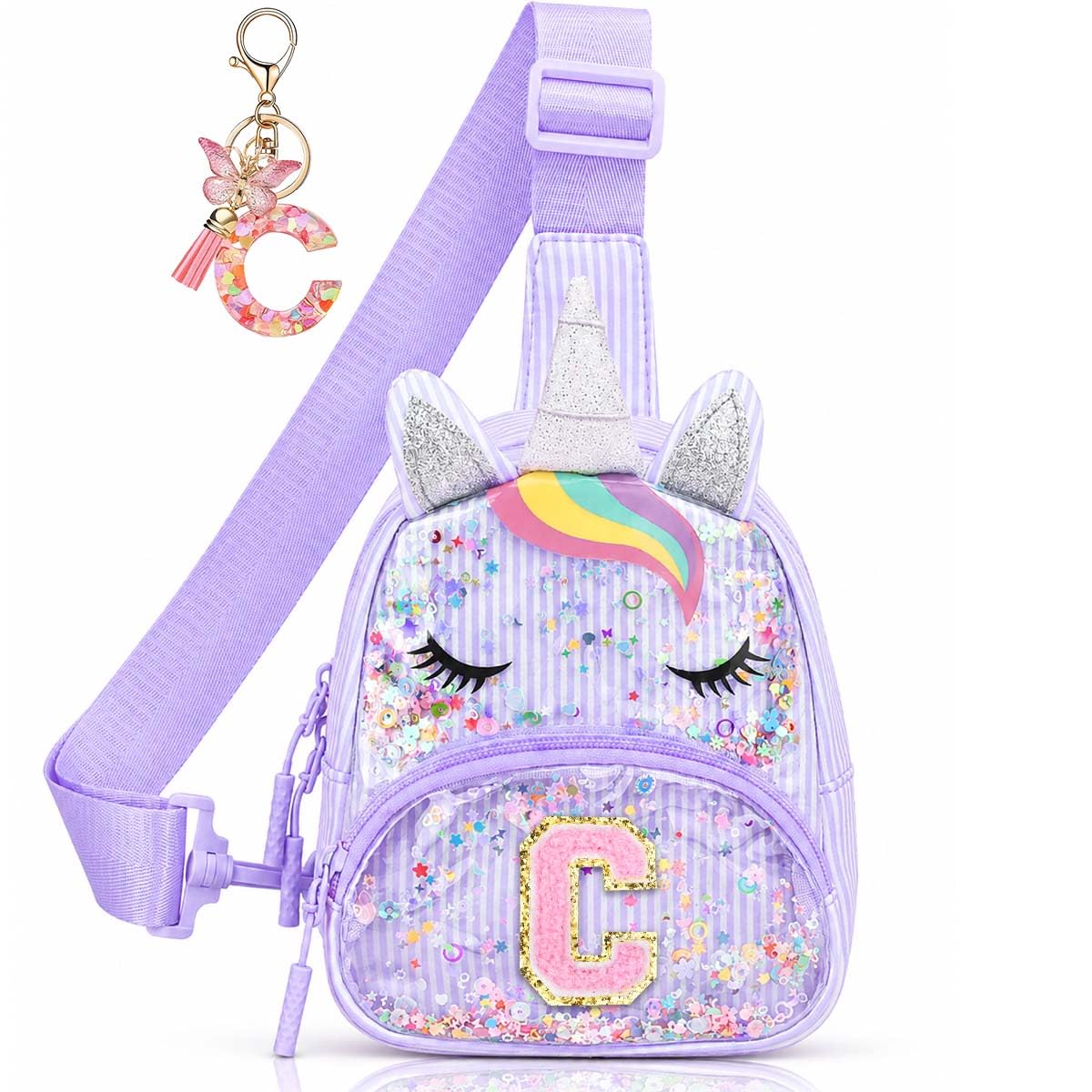 Initial Sling Bag for Girls - 3-7 Year Old Girl Birthday Gifts, Clear Letter Small Crossbody Bag Purses Toddler Kid Gifts Stuff Pink L