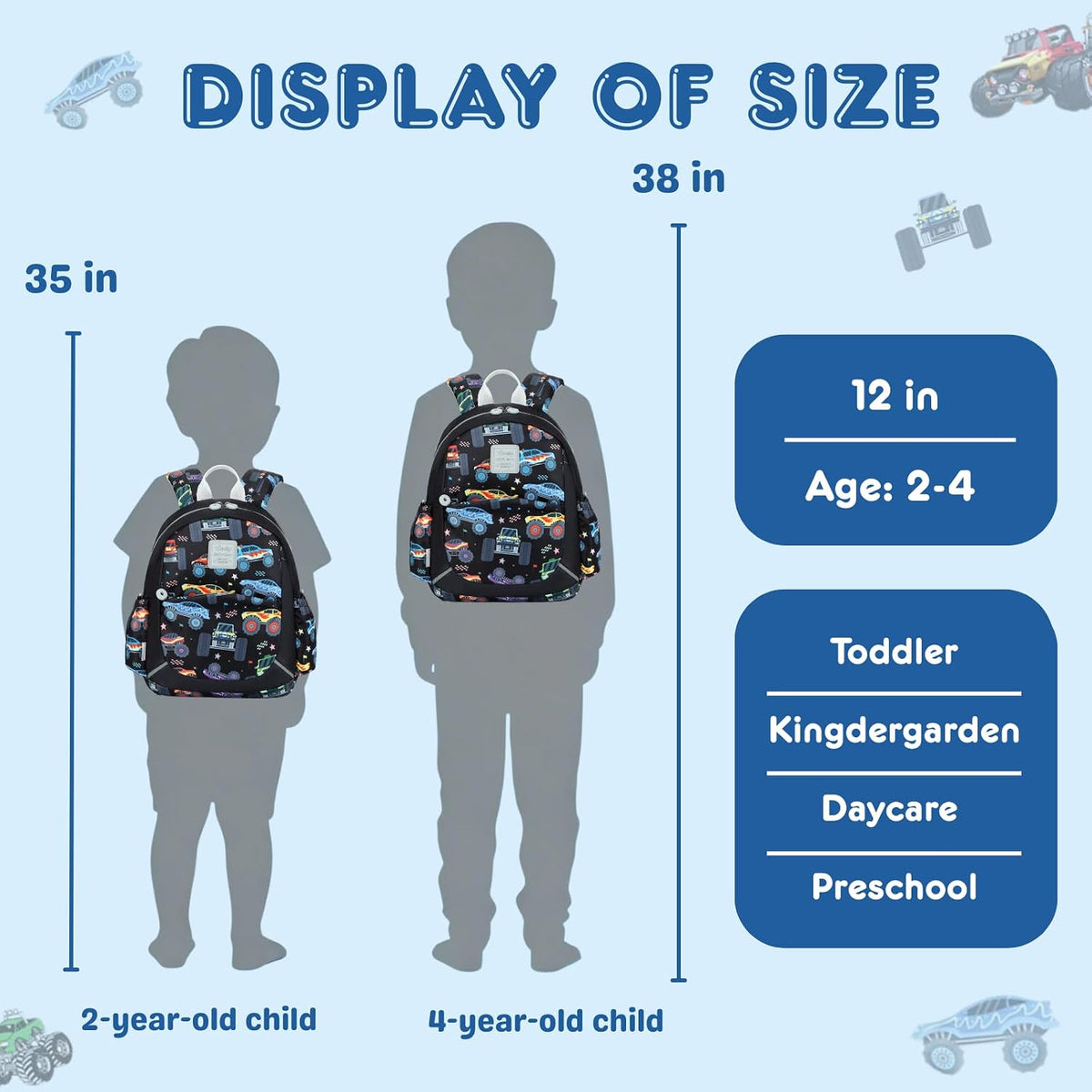 CAMTOP Toddler Backpack for Boys Girls 2-4, 12" H Kids Backpacks for Kindergarten Preschool, Small Bookbag for Daycare Travel (Black, 12''- Not fit A4 folder)