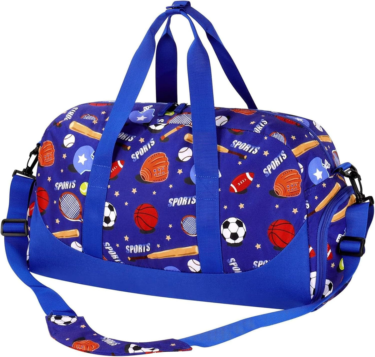 Choco Mocha Kids Duffle Bag, Boys Basketball Overnight Travel Bags for Weekender Kid with Shoes Compartment, Large Sleepover Bag for Gym Blue