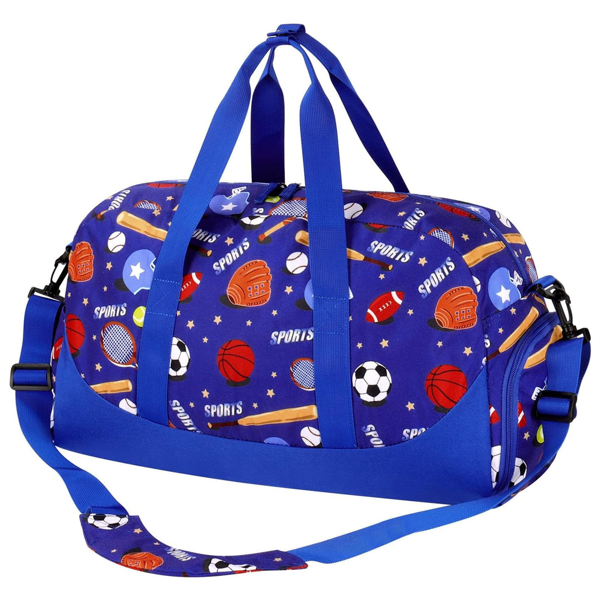 Choco Mocha Kids Duffle Bag, Boys Basketball Overnight Travel Bags for Weekender Kid with Shoes Compartment, Large Sleepover Bag for Gym Blue