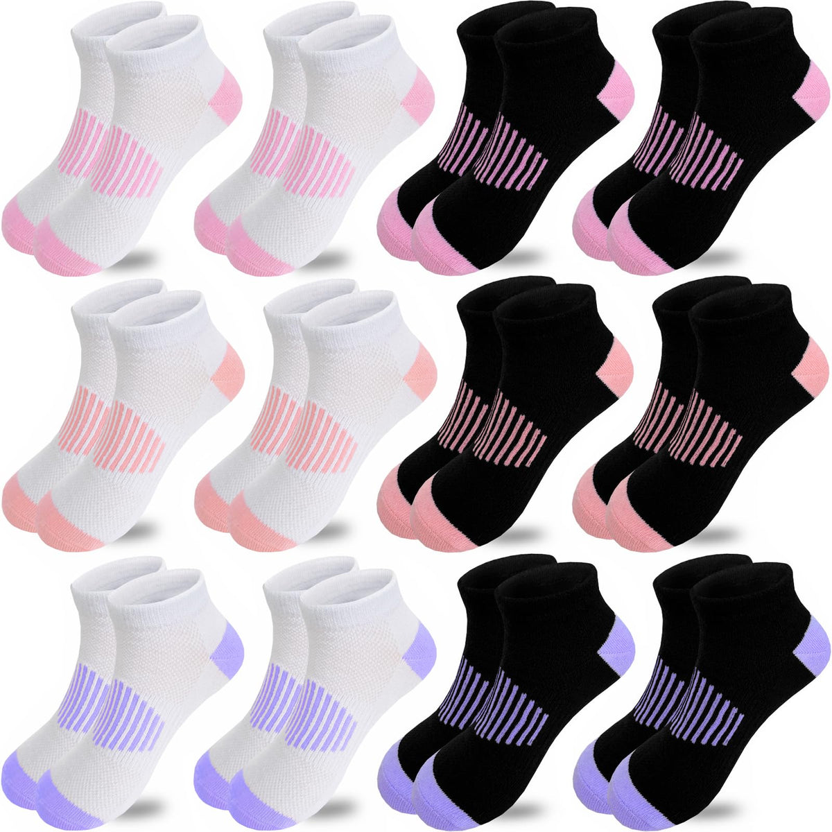 JAMEGIO 12 Pairs Girls Socks Ankle Socks for Girls Running Athletic Low Cut Sock for Little Big Girl