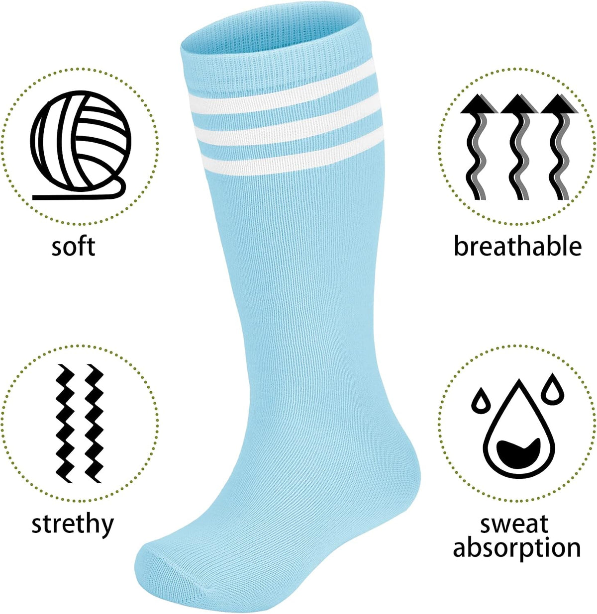 Zando 4 Pairs Kids Soccer Socks Athletic Youth Boys Girls Knee High Socks