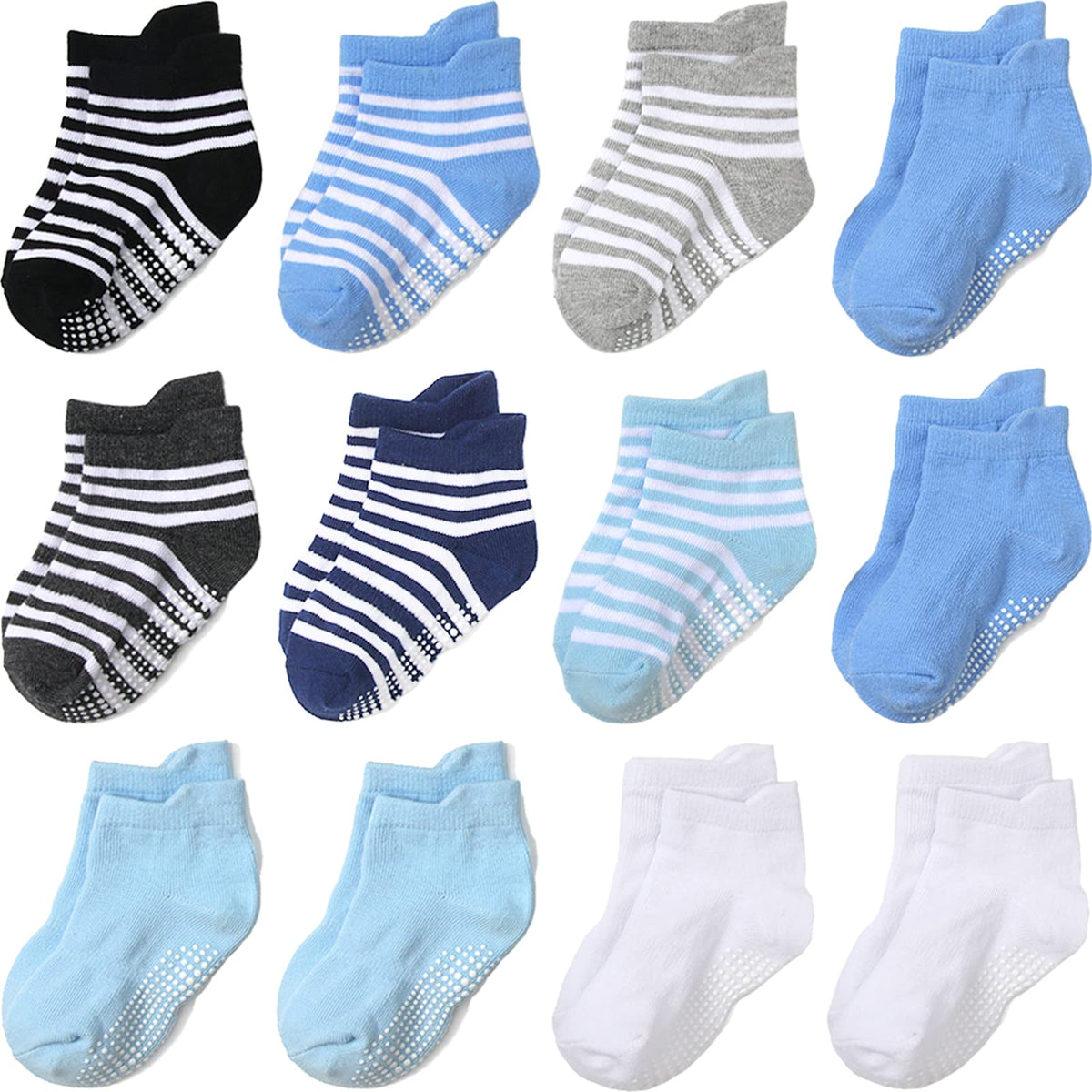 Aroveea Toddler Socks Non Slip Grip Ankle Baby 12 Pack for Kids Boys Girls