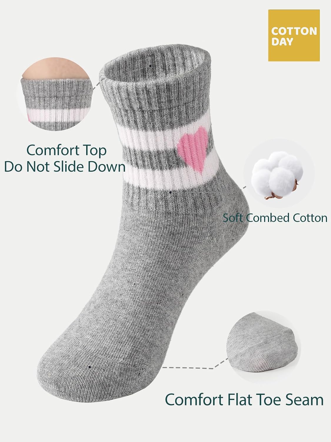 COTTON DAY Kids Girls Valentine's Day Socks with Hearts Stripes Strawberry