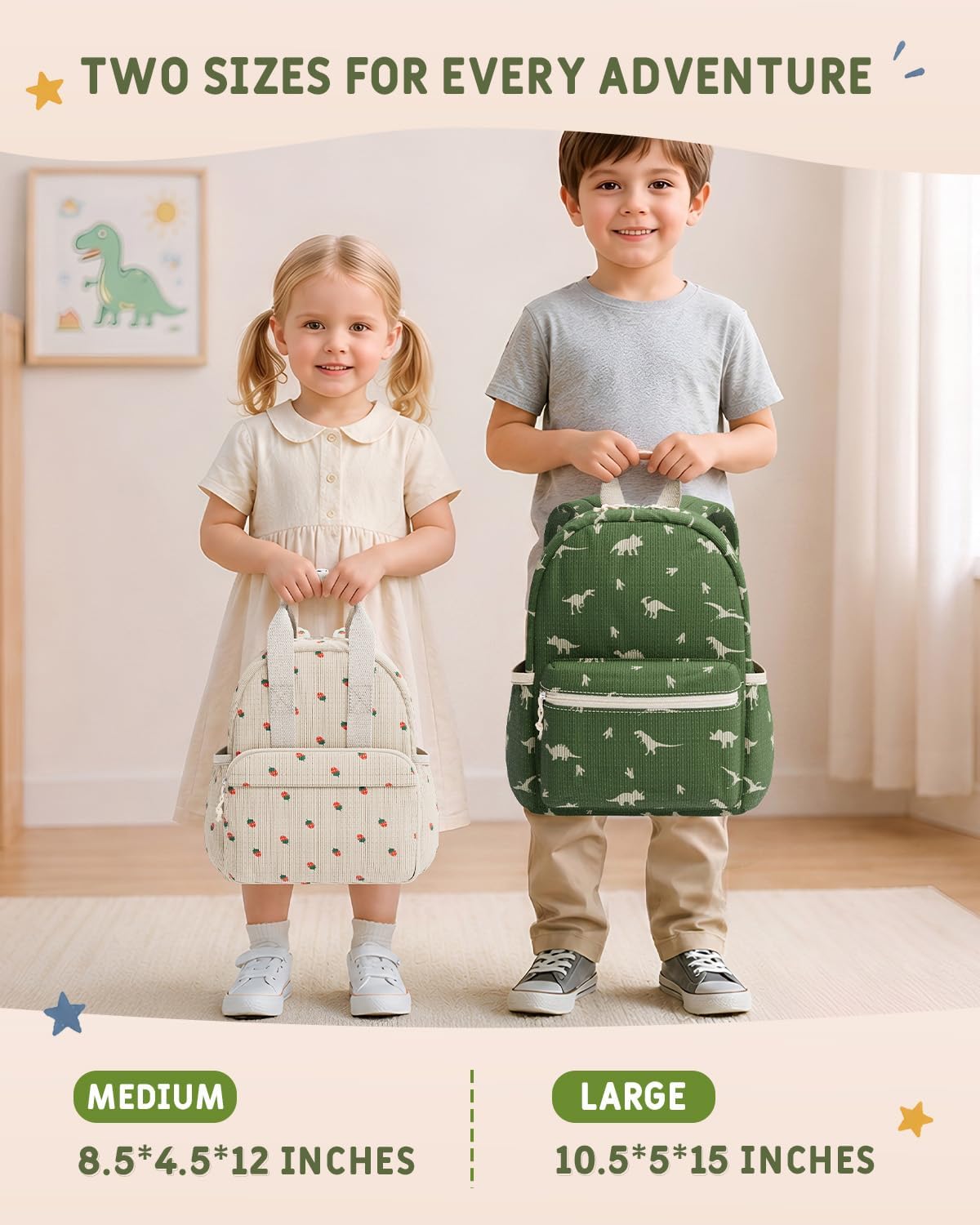 Corduroy Toddler Backpack for Preschool Boys Girls Ages 2-4