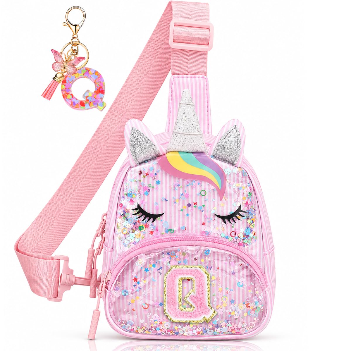 Initial Sling Bag for Girls - 3-7 Year Old Girl Birthday Gifts, Clear Letter Small Crossbody Bag Purses Toddler Kid Gifts Stuff Pink L