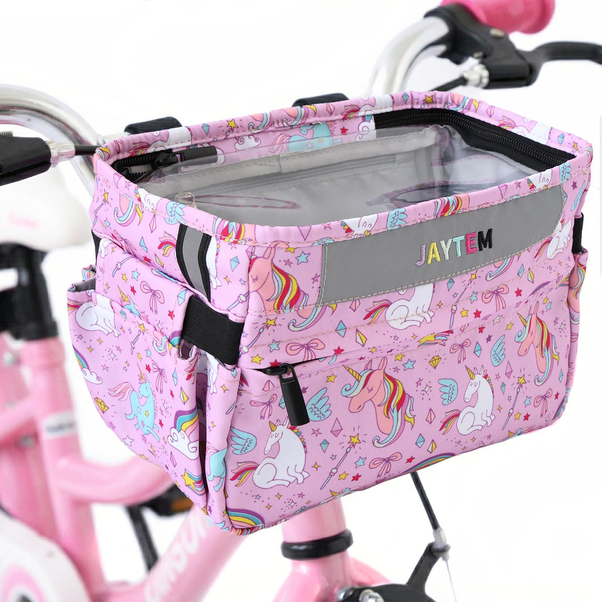 Kids Bike Basket, Bike Basket Front Frame Handlebar Bag, Waterproof Bicycle Basket Bag with Zipper Closure & Reflective Straps Fit Most Toddlers Bike, Tricycle or Scooter