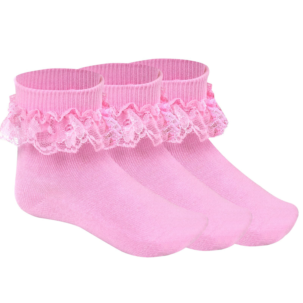Pistha 3 Pairs Girls Ruffle Socks White Ruffled Lace Socks