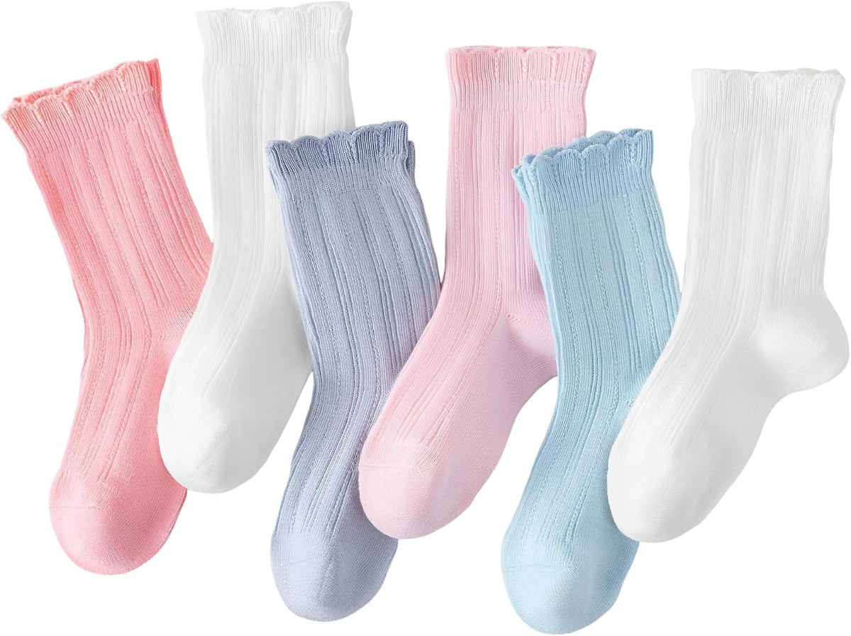 Girl Ruffle Socks, 6 Pairs, 4T-10T, Frilly Dress Crew Socks