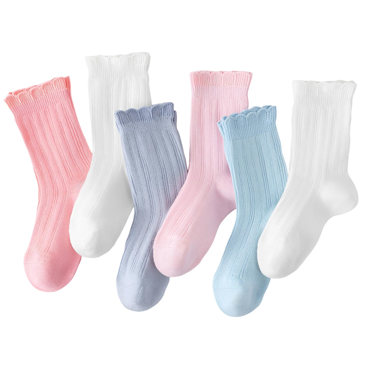 Girl Ruffle Socks, 6 Pairs, 4T-10T, Frilly Dress Crew Socks