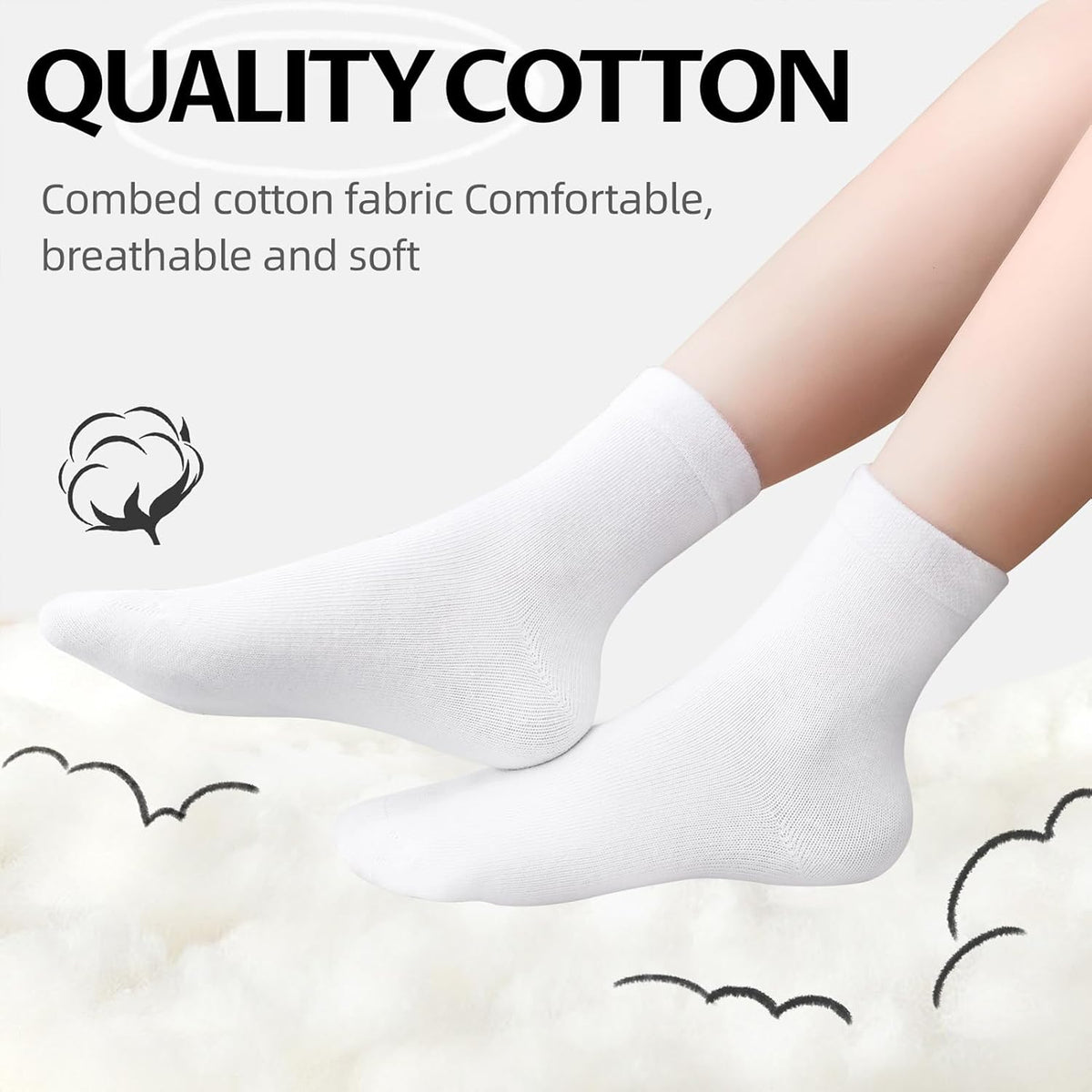 6 Pack Kids Socks Girls Socks for School Uniform Soft Cotton Seamless Toe Athletic Crew Socks