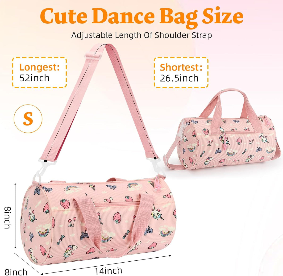 Dance Bag for Girls, Dance Duffel Bags Gym Ballet Bag -14IN Pink Unicorn