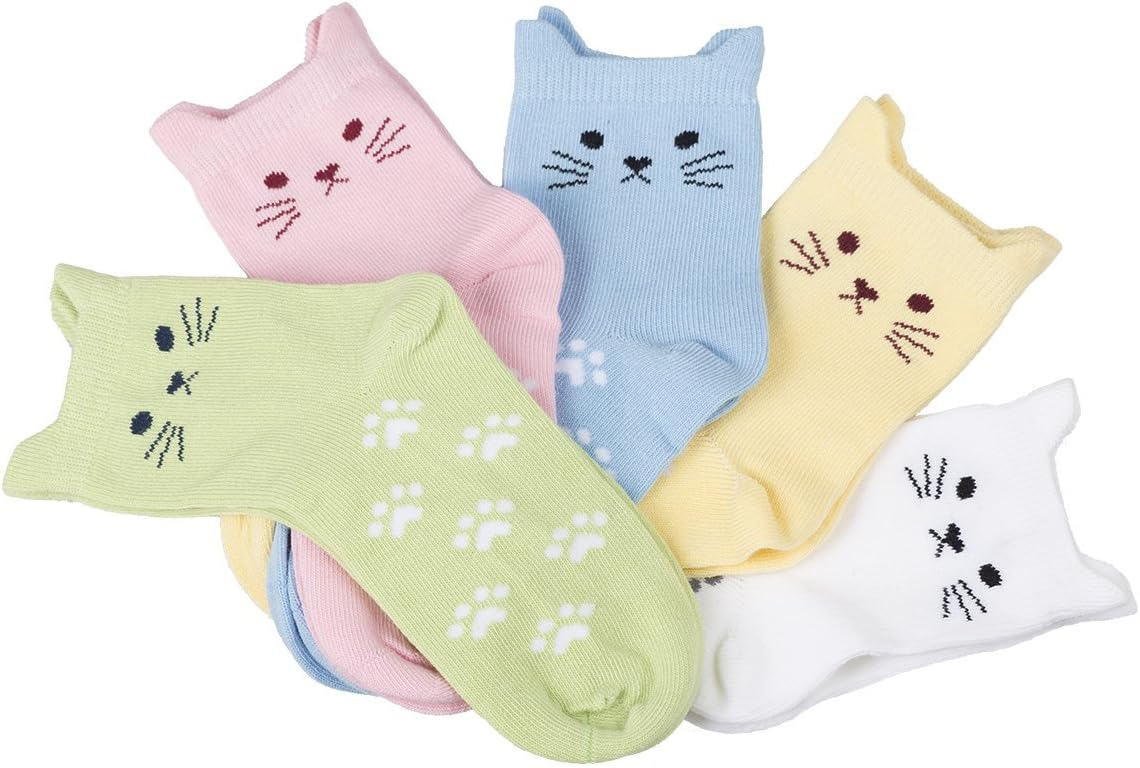 Maiwa Cotton Novelty Cats Seamless Girls Kids Socks 5 Pack