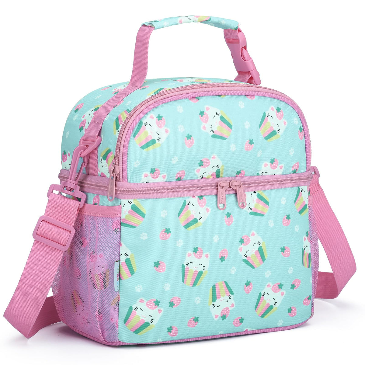 VASCHY Lunch Box Bag for Kids, Insulated Lightweight Lunch Box Tote for Toddler Girls School Daycare Kindergarten Pink Dino Print