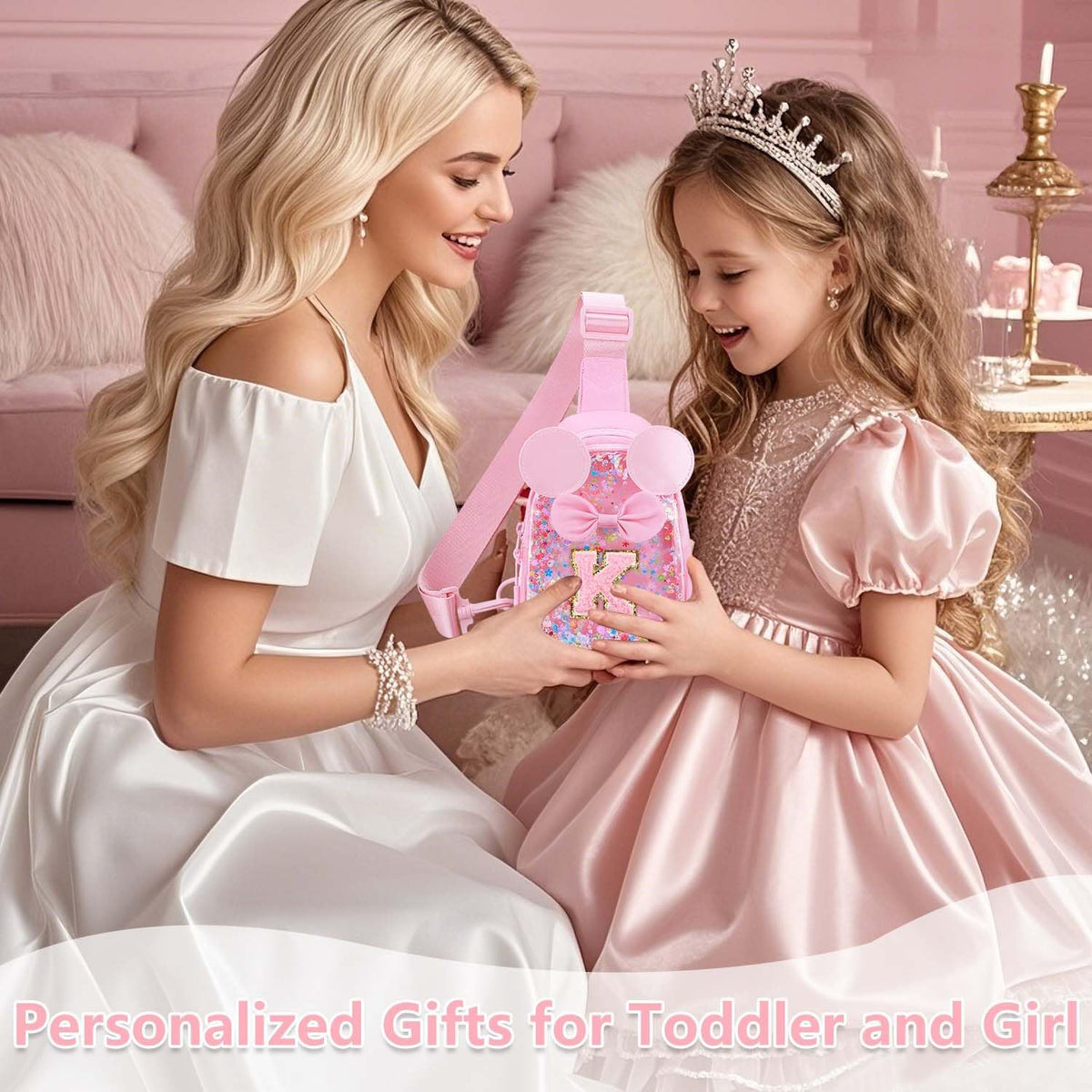 Initial Sling Bag for Girls - 3-7 Year Old Girl Birthday Gifts, Clear Letter Small Crossbody Bag Purses Toddler Kid Gifts Stuff Pink L