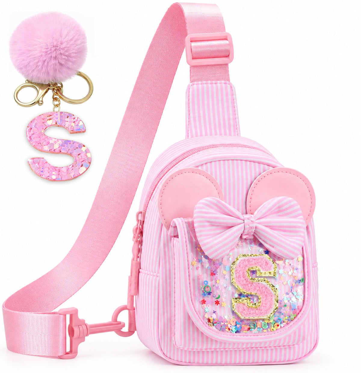 Girls Birthday Gifts for Kids - Initial Pink Small Sling Bags for Girl Fanny Pack Belt Bag for Crossbody Bags Purse for Kids Little Girl Gifts Pink A