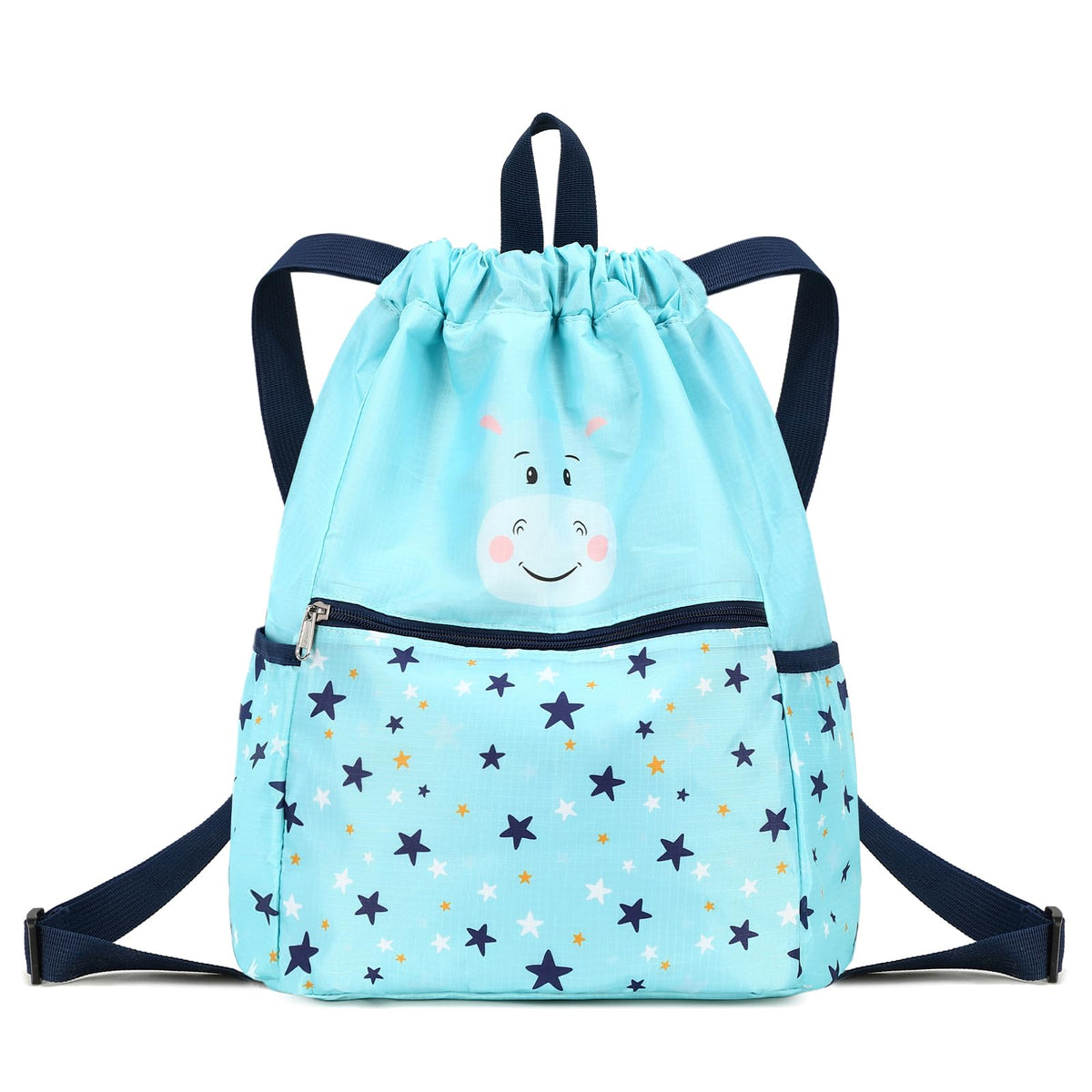 Children Boy Girl Ocean Shark Print Drawstring Backpack Outdoor Casaul Portable Shoulder Bag Swim Gymsack Sack Pack Dark Blue