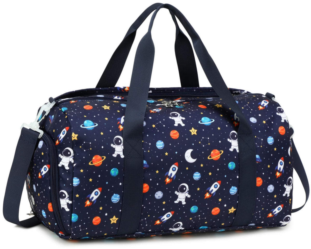 CAMTOP Kids Duffel Overnight Bag Boys Girls Toddler Weekender Carry-On Personalized Tote for Travel Gym Sport (A-Blue Dinosaur)