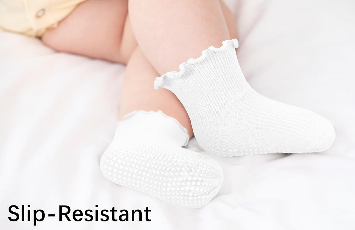 Girls Ruffle Socks Non-Slip Ankle Socks with Grips