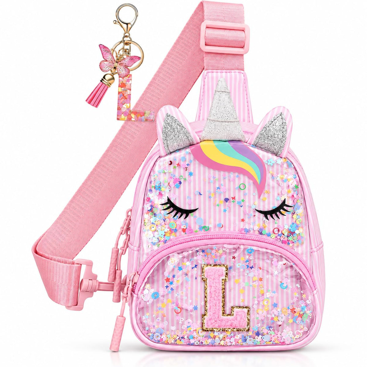 Initial Sling Bag for Girls - 3-7 Year Old Girl Birthday Gifts, Clear Letter Small Crossbody Bag Purses Toddler Kid Gifts Stuff Pink L