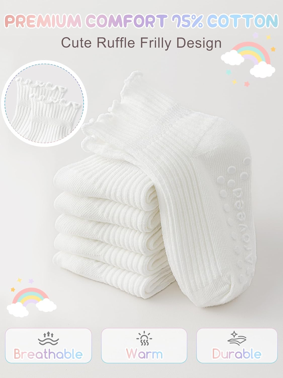 Toddler Girls Socks 12 Pack Grip Kids Cotton Socks for Toddlers 6M-7Years
