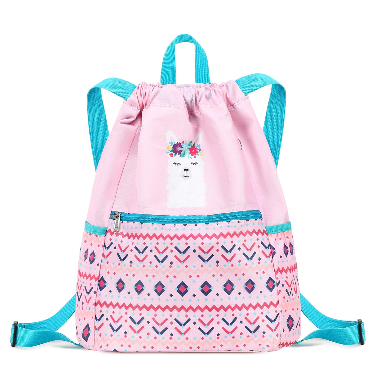 Children Boy Girl Ocean Shark Print Drawstring Backpack Outdoor Casaul Portable Shoulder Bag Swim Gymsack Sack Pack Dark Blue
