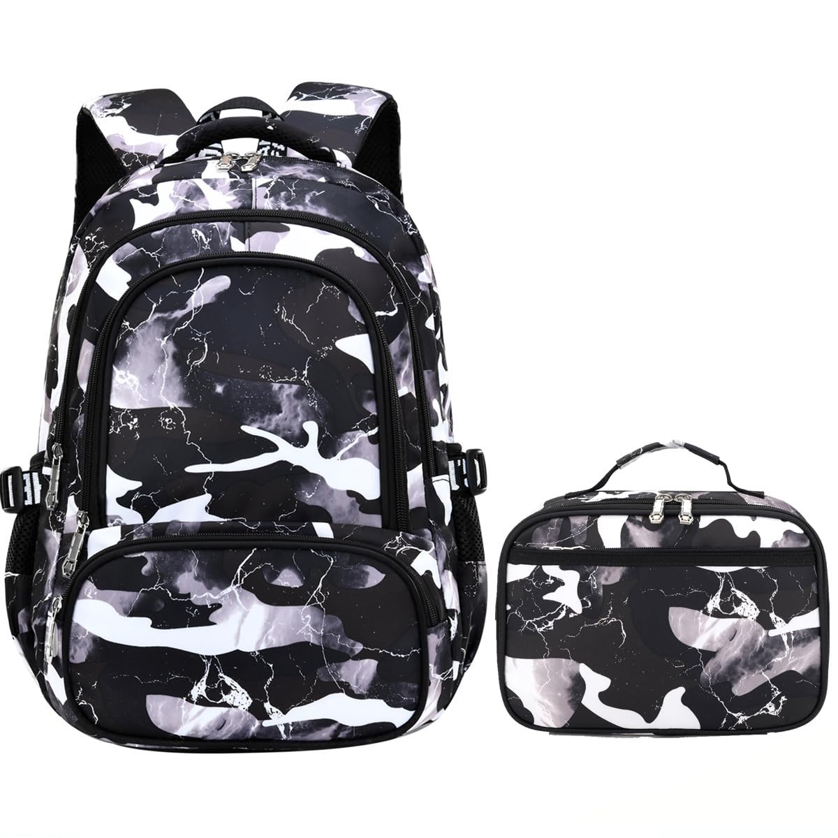 Camo Backpack Set with Lunch Bag Lightweight Waterproof School Backpack Bookbag for Boys Girls (A-Style Camo Green)
