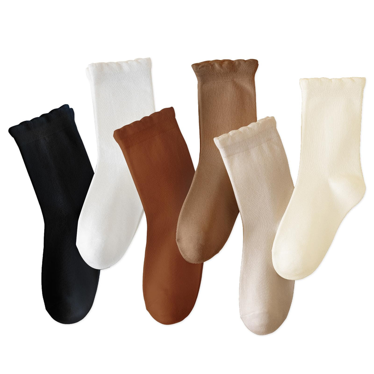 ANYANIME 6 Pair Girls White Dressy Textured Short Socks Scallop Top Design