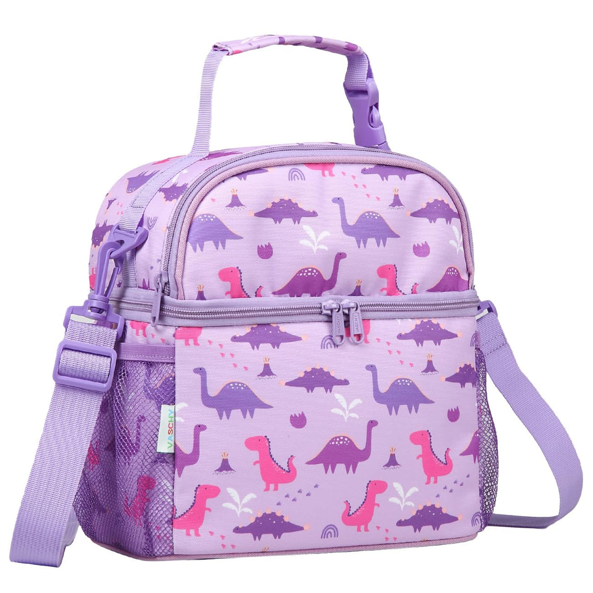 VASCHY Lunch Box Bag for Kids, Insulated Lightweight Lunch Box Tote for Toddler Girls School Daycare Kindergarten Pink Dino Print