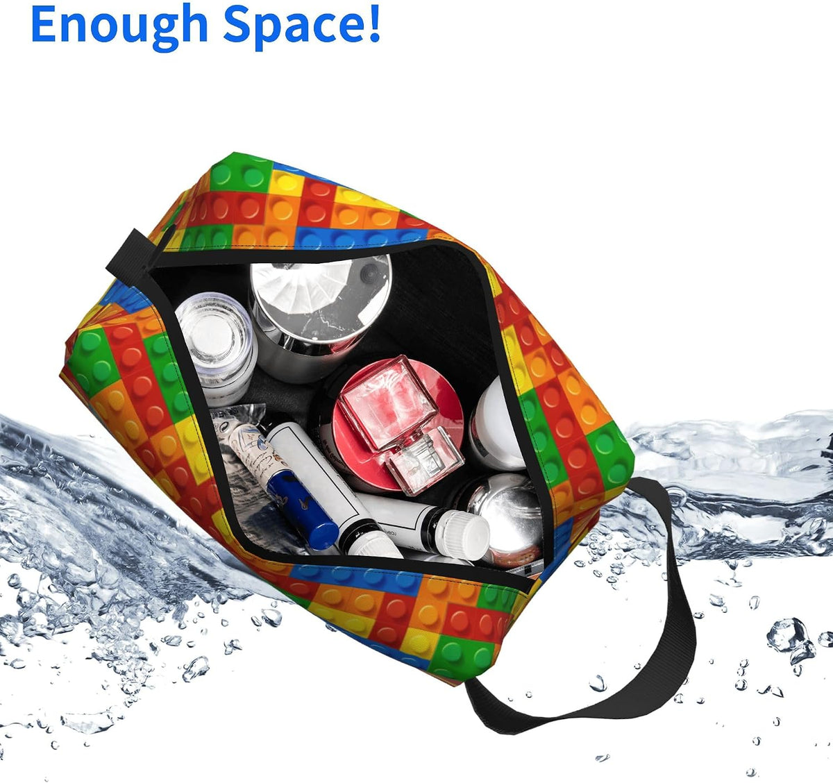 Kids Travel Toiletry Bag for Boys Girls - Waterproof Makeup Pouch Hanging Cosmetic Wash Bags Dopp Kit Shaving Bag for Toiletries Accessories(Colorful Building Blocks)