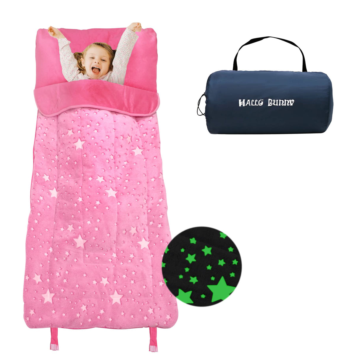 Kids Sleeping Bag for Girls & Boys, Large Kids Sleeping Bag with Pillow, Glow in The Dark Slumber Bag,Soft and Comfortable for Childern Daycare, Sleepovers Travel