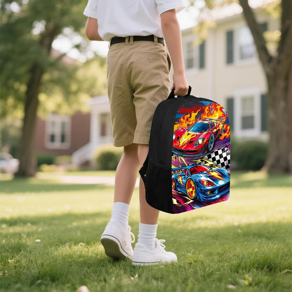 3PCS Car Backpack for Boys 17 Inch Kids Bookbag for School with Lunch Box and Pencil Case, Reusable School Backpacks Set for Kids Children Teens Elementary