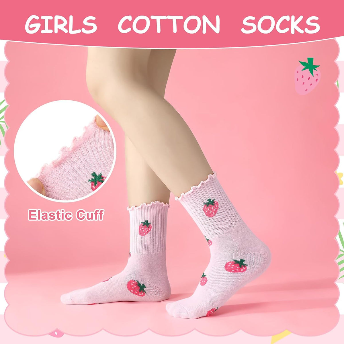 6 Pairs Girls Ruffle Crew Socks Cute Cotton Frilly Socks