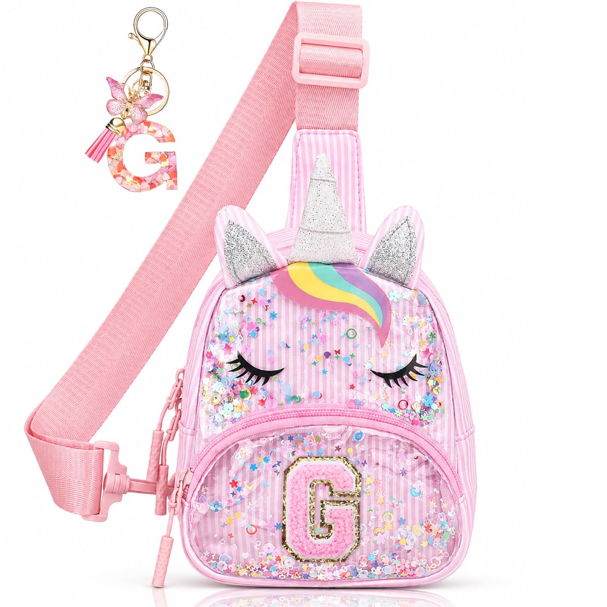 Initial Sling Bag for Girls - 3-7 Year Old Girl Birthday Gifts, Clear Letter Small Crossbody Bag Purses Toddler Kid Gifts Stuff Pink L