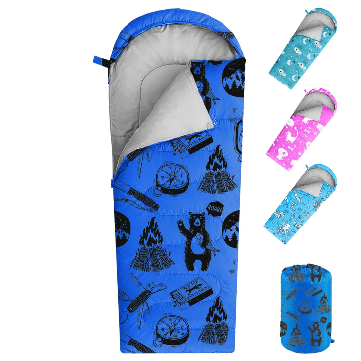 KidzAdventure Mummy Style 32 – 59F Kids Sleeping Bag with Pillow Sleeve, 4 Season, Lightweight and Backpacking Style, Ideal for Camping, Sleepover, Boys, Girls, and Youth