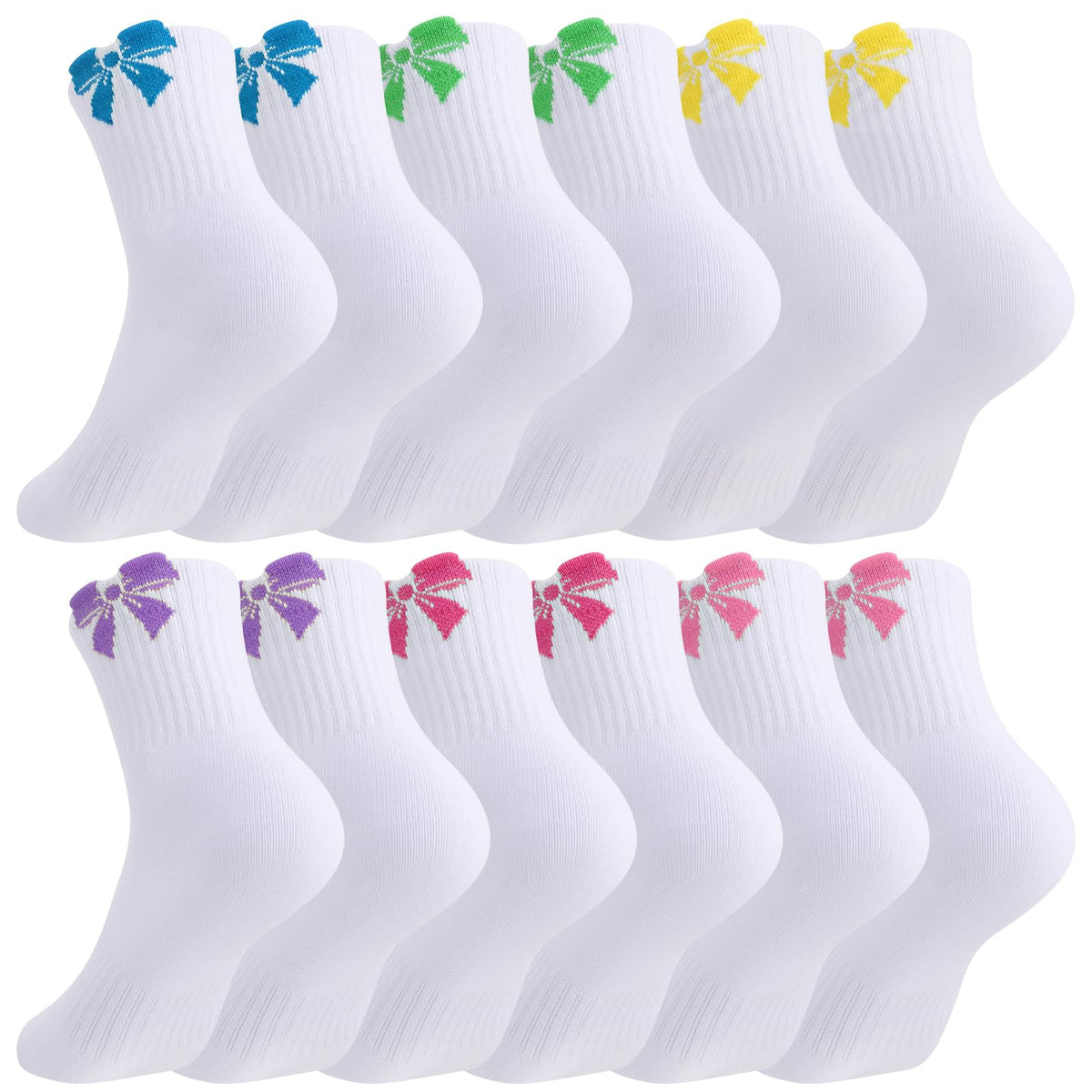 Jspupifip 6 Pairs Kids Girls Pink White Crew Athletic Socks Age 3-12 Years